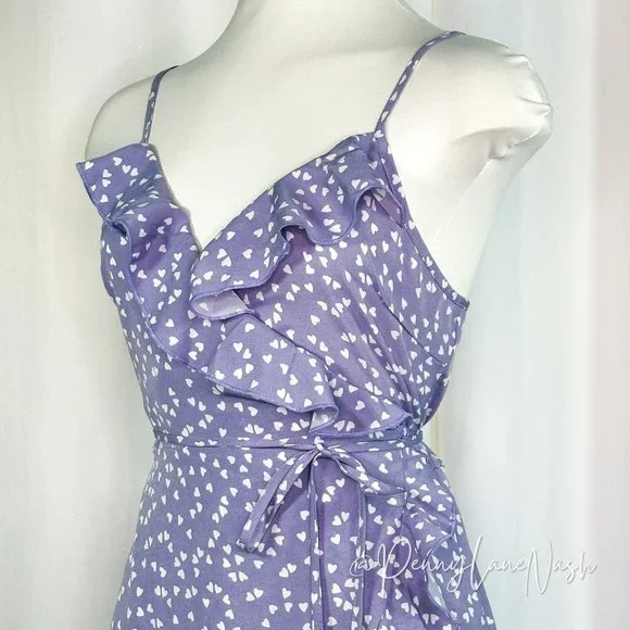 SHEIN Ruffle Trim Allover Heart Knot Side Wrap Cami Dress Purple - Picture 12 of 12